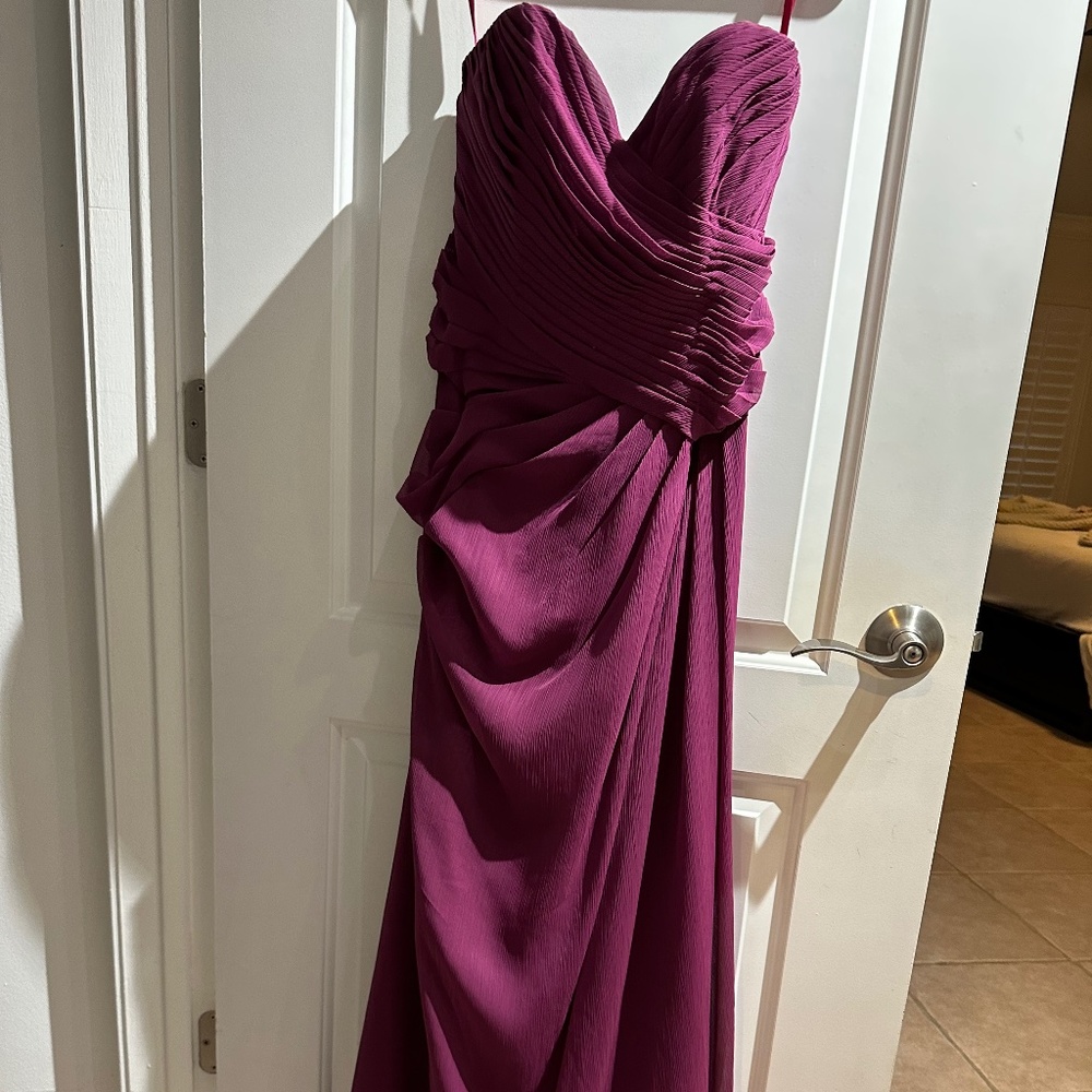 Strapless purple bridesmaid dress